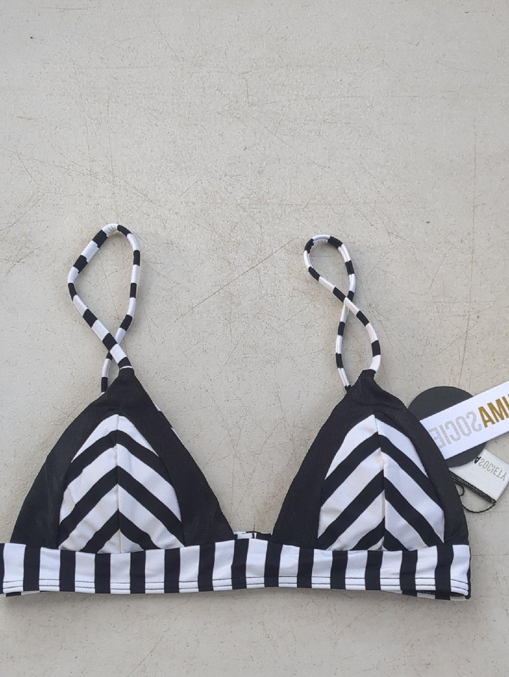 Amuse Society Black & White Striped Triangle Bikini Top